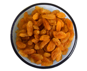 Round raisins – plump, sweet and nutritious dried grapes.